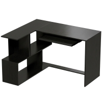 HOMCOM Eckschreibtisch, 120 x 100 x 76 cm, L‑Schreibtisch mit Tastaturauszug, 4 offene Fächer, Schwarz
