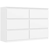 HOMCOM Kommode mit 6 Schubladen, Moderne Aufbewahrungsmöbel für das Schlafzimmer, Weiß(m-1)