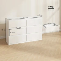 HOMCOM Kommode mit 6 Schubladen, Moderne Aufbewahrungsmöbel für das Schlafzimmer, Weiß(m-3)