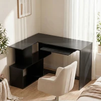 HOMCOM Escritorio de Esquina, 120 x 100 x 76 cm, Escritorio Informático en L con Bandeja para Teclado, 4 Compartimentos Abiertos, Negro(m-2)