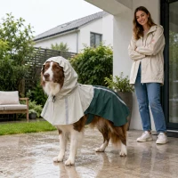 PawHut Imperméable pour Chiens avec Capuche, Ouverture pour Laisse et Bandes Réfléchissantes, pour Chiens de Taille Moyenne, Vert(m-5)