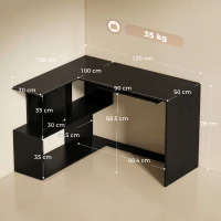 HOMCOM Birou de Colț, 120 x 100 x 76 cm, Birou pentru Calculator în L cu Suport pentru Tastatură, 4 Compartimente Deschise, Negru(m-3)