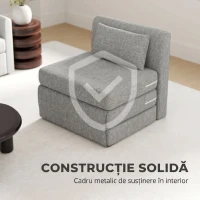 HOMCOM Fotoliu Pat Pliabil de Podea cu 3 Secțiuni Economisitor de Spațiu, din Material Textil, 80x75x74 cm, Gri(m-9)