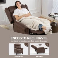HOMCOM Poltrona Reclinável Manual Poltrona de Couro Sintético com Acolchoamento Espesso até 135º p84x85x104 cm Marrom(m-4)