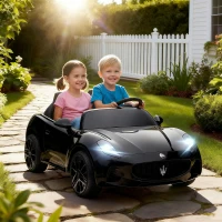 AIYAPLAY Maserati Elektroauto für Kinder, 2-Sitzer, 12V Batteriebetrieb, Fernbedienung, LED-Lichter, Musikfunktion, Schwarz(m-10)