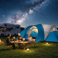Outsunny 3000mm Waterproof Camping Tent for 7 Man, Family Tent with Porch and Sewn in Groundsheet, Portable with Bag, Blue(m-9)