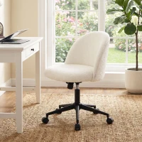 HOMCOM Silla de Oficina Giratoria de Borreguito Regulable en Altura con Ruedas Espuma de Confort Crema(m-6)