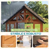 AIYAPLAY Casetta da Giardino per Bambini in Legno con Tavolino e Panche, 166.3x112.5x139.7 cm, Marrone Chiaro e Nero(m-5)
