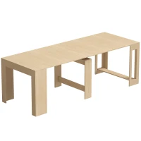 HOMCOM Uitschuifbare eettafel voor kleine ruimtes, om te bouwen tot console, zitplaatsen voor 10 personen, houtlook lichtbruin(m-1)