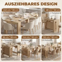 HOMCOM Uitschuifbare eettafel voor kleine ruimtes, om te bouwen tot console, zitplaatsen voor 10 personen, houtlook lichtbruin(m-4)
