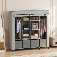 HOMCOM Fabric Wardrobe for Bedroom, Portable Cloth Wardrobe with 10 Compartments, 2 Hanging Rails and 4 Fabric Drawers, 166 x 42.5 x 169.5cm, Dark Grey(m-13)