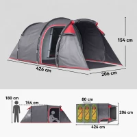 Outsunny Campingtent, Pop-up tent voor 2-3 personen, Voortent & Slaapgedeelte, Waterdicht, 426 x 206 x 154 cm, Grijs(m-3)