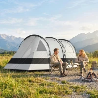 Outsunny Camping Tent, 3 Man Blackout Tent with Bedroom and Living Room, Portable with Bag, for Fishing Hiking Festival, Khaki(m-14)