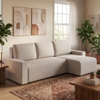 HOMCOM Ecksofa mit Schlaffunktion und umkehrbarer Chaiselongue, L-förmiges 3-Sitzer Sofa aus Veloursbezug, Beige(m-10)