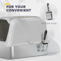 PawHut Extra Large Stainless Steel Litter Box, Enclosed Cat Litter Tray with Scoop, Deodorizer Bag, Front-Entry and Top-Exit(m-7)
