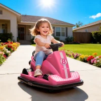 AIYAPLAY Autoscooter für Kinder, um 360 Grad drehbar, Lenkrad, LED-Lichter, Musikfunktion, 3-8 Jahre, Rosa(m-10)
