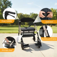 HOMCOM Rollator Walker Wheelchair, with Seat - Black(m-9)
