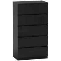 HOMCOM Kommode mit 5 Schubladen aus Holz, moderne und multifunktionale Kommode für Schlafzimmer, 55x34x100 cm, Schwarz(m-8)