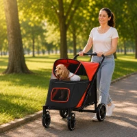 PawHut Foldable Pet Stroller, with Universal Wheels, Shock Absorber, for Medium and Large Dogs - Red(m-2)
