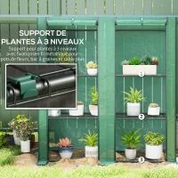 Outsunny Serre de jardin avec étagères métalliques à 3 niveaux serre de balcon couverture PE toit incliné 144 x 48 x 152 cm vert(m-5)