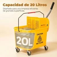 HOMCOM Cubo de Fregar 20L con Ruedas y Escurridor Cubo para Fregona con Separador de Agua 60x27x70,5 cm Amarillo(m-7)