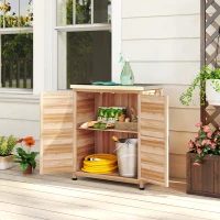 Outsunny Dulap Exterior cu Raft Intern și Banc de Lucru, din Lemn și Oțel Zincat, 79x43x92 cm, culoare lemn(m-10)