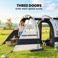 Outsunny Camping Tent, 3 Man Blackout Tent with Bedroom and Living Room, Portable with Bag, for Fishing Hiking Festival, Khaki(m-6)