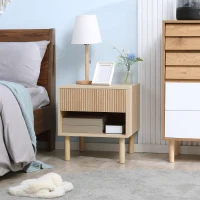 HOMCOM Comodino Moderno con Cassetto e Ripiano Aperto in Truciolato, 47x47x50 cm, Color Legno(m-10)