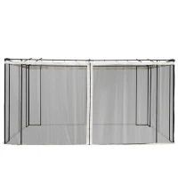 Outsunny Vervangend muggennet voor 3 x 4 m tuinpaviljoens, vliegengaas, met ritsen, polyester, zwart(m-1)