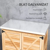 Outsunny Dulap Exterior cu Raft Intern și Banc de Lucru, din Lemn și Oțel Zincat, 79x43x92 cm, culoare lemn(m-5)