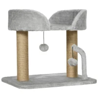 PawHut Arranhador para Gatos Pequenos Altura 42 cm Arranhador para Gatos com Cama Bolas Supensas e Postes de Juta 48x38x42 cm Cinza(m-1)