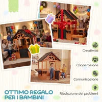 AIYAPLAY Casetta da Giardino per Bambini in Legno con Tavolino e Panche, 166.3x112.5x139.7 cm, Marrone Chiaro e Nero(m-7)