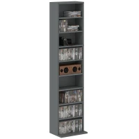 HOMCOM Rafturi pentru CD și DVD 9 compartimente și 6 rafturi reglabile capacitate max. 260 CD/120 DVD 33 x 24 x 140 cm gri(m-8)