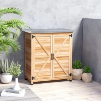 Outsunny Dulap Exterior cu Raft Intern și Banc de Lucru, din Lemn și Oțel Zincat, 79x43x92 cm, culoare lemn(m-8)