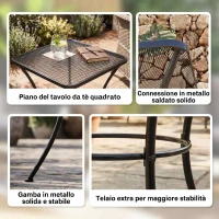 Outsunny Tavolino da Giardino Quadrato in Acciaio con Piano Traforato, 45x45x50 cm, Nero(m-5)