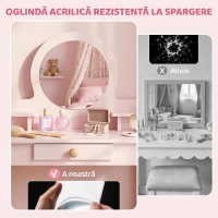 AIYAPLAY Set Masă de Toaletă pentru Fete cu Taburet, Oglindă, Sertar, din Lemn de Pin și MDF, pentru 3-6 Ani, Roz(m-4)