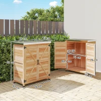 Outsunny Dulap Exterior cu Raft Intern și Banc de Lucru, din Lemn și Oțel Zincat, 79x43x92 cm, culoare lemn(m-3)