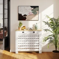 HOMCOM Cubre Radiadores de MDF con 2 Cajones Cubierta para Radiador para Salón Dormitorio Pasillo 111x19x95,5 cm Blanco(m-8)