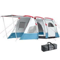 Outsunny 3 Person Tunnel Tent, Large Camping Tent with Bedroom, Living Room, Sewn-in Floor, 3 Doors, Carry Bag, 2000mm for Fishing, Hiking, Sports, Travelling, 510L x 240W x 180H cm, Blue(m-1)