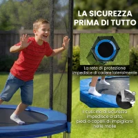 SPORTNOW Trampolino Elastico con Scaletta e Rete di Sicurezza, in Acciaio e Plastica, Ø180x200 cm, Blu(m-4)