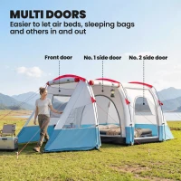 Outsunny 3 Person Tunnel Tent, Large Camping Tent with Bedroom, Living Room, Sewn-in Floor, 3 Doors, Carry Bag, 2000mm for Fishing, Hiking, Sports, Travelling, 510L x 240W x 180H cm, Blue(m-5)