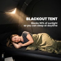 Outsunny Camping Tent, 3 Man Blackout Tent with Bedroom and Living Room, Portable with Bag, for Fishing Hiking Festival, Khaki(m-5)