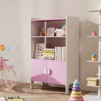 AIYAPLAY Bücherregal für Kinder, 2 Regale, 2 Schränke, freistehend, Anti-Kipp-Design, rutschfeste Füße, MDF, Rosa+Weiß(m-10)