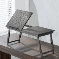 HOMCOM Table de lit pliable et réglable, plateau de lit pour ordinateur portable en bambou plateau inclinable 83,5x33x34cm noir(m-2)