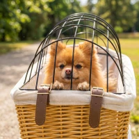 PawHut Fahrradkorb für Hunde & Katzen, Handgeflochtener Tierkorb mit Metallabdeckung & weichem Kissen, Hellbraun(m-8)