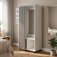 HOMCOM Armoire penderie armoire de rangement mobile avec rideau, tringle de suspension, 60 x 40 x 128 cm, blanc(m-2)