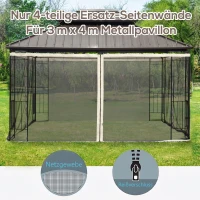 Outsunny Vervangend muggennet voor 3 x 4 m tuinpaviljoens, vliegengaas, met ritsen, polyester, zwart(m-4)