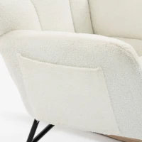 HOMCOM Rocking Chair, Teddy Fleece Rocker Chair with Tufted Wingback, Side Pockets, Rubber Wood Legs, Cream White(m-13)