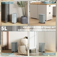 HOMCOM Metalen prullenbak, afvalbak, inhoud van 5 liter, met voetpedaal, met binnenemmer, grijs(m-7)