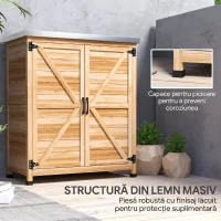 Outsunny Dulap Exterior cu Raft Intern și Banc de Lucru, din Lemn și Oțel Zincat, 79x43x92 cm, culoare lemn(m-7)
